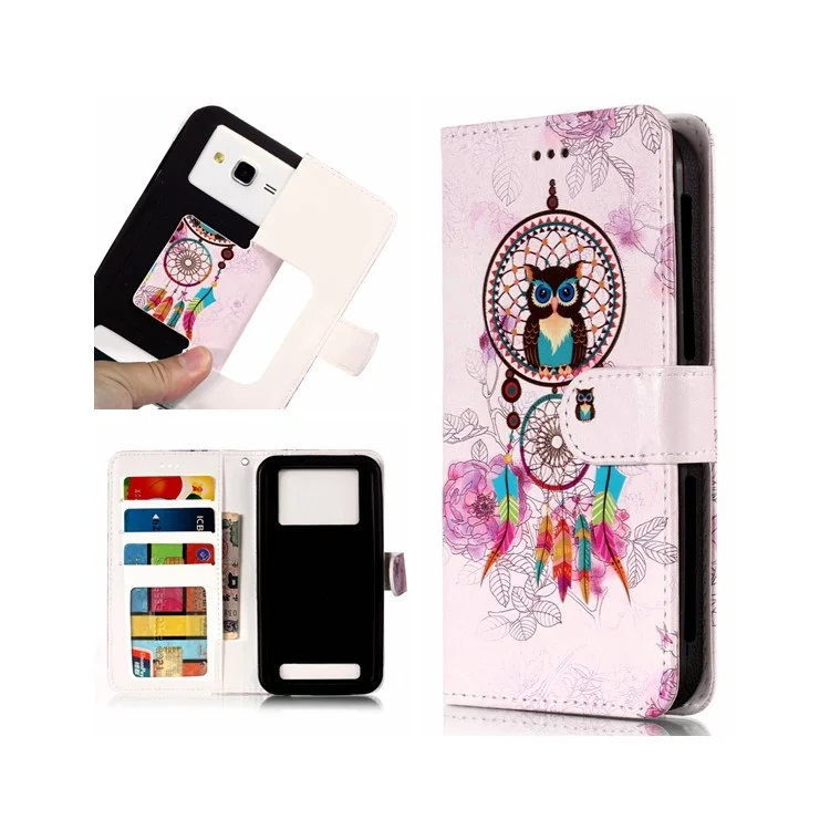 Dream Catcher and Owl - Embossed Patterned Leather Wallet Universal Mobile Case for iPhone SE/Motorola Moto E