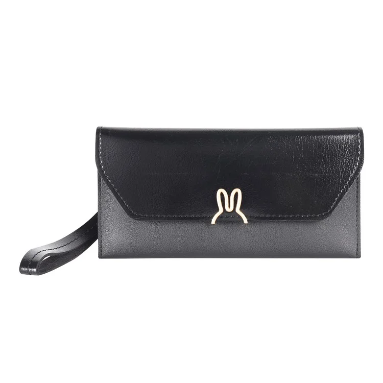 MUSUBO Universal Elegant Rabbit Multi-pocket Leather Purse Handbag for iPhone X/Huawei Mate 10, Size: 7.6'' x 3.9'' - Black