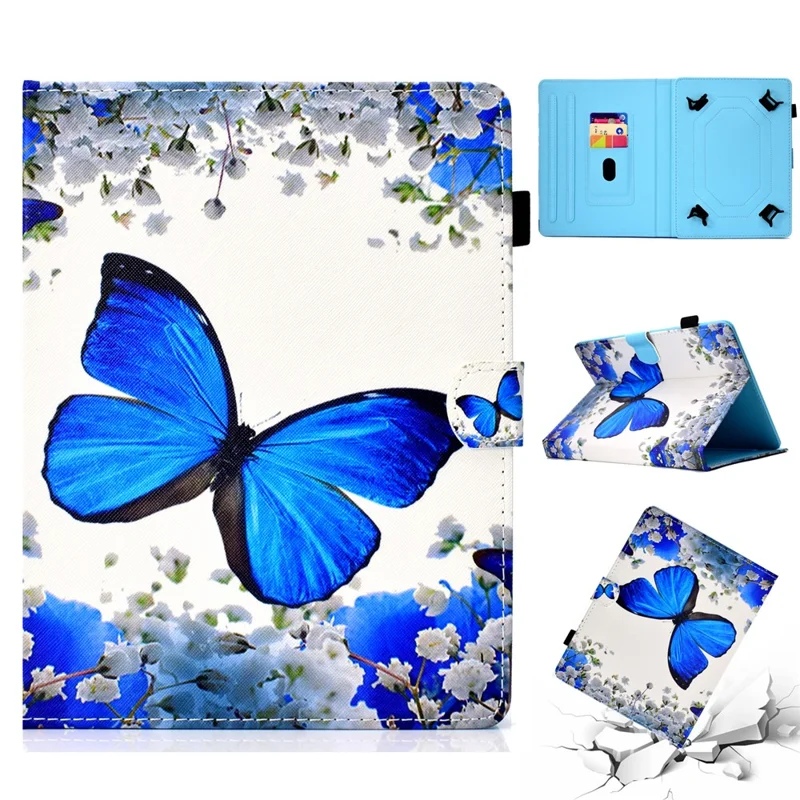 Patterned 10-inch Tablet Universal PU Leather Protective Case for iPad 9.7 (2018) / Lenovo Tab 4 10 Plus etc - Butterfly and White Flower