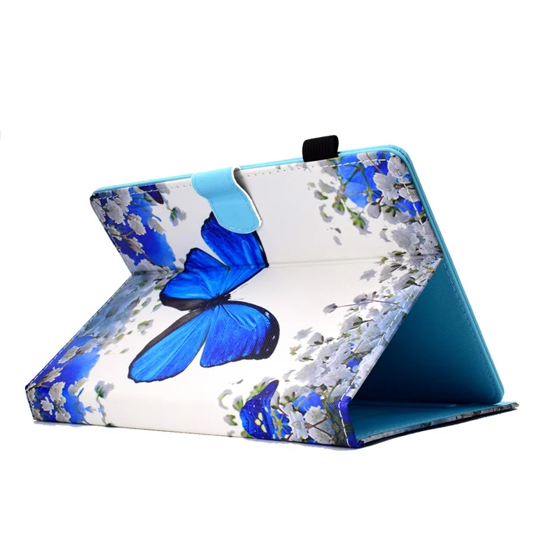 Patterned 10-inch Tablet Universal PU Leather Protective Case for iPad 9.7 (2018) / Lenovo Tab 4 10 Plus etc - Butterfly and White Flower
