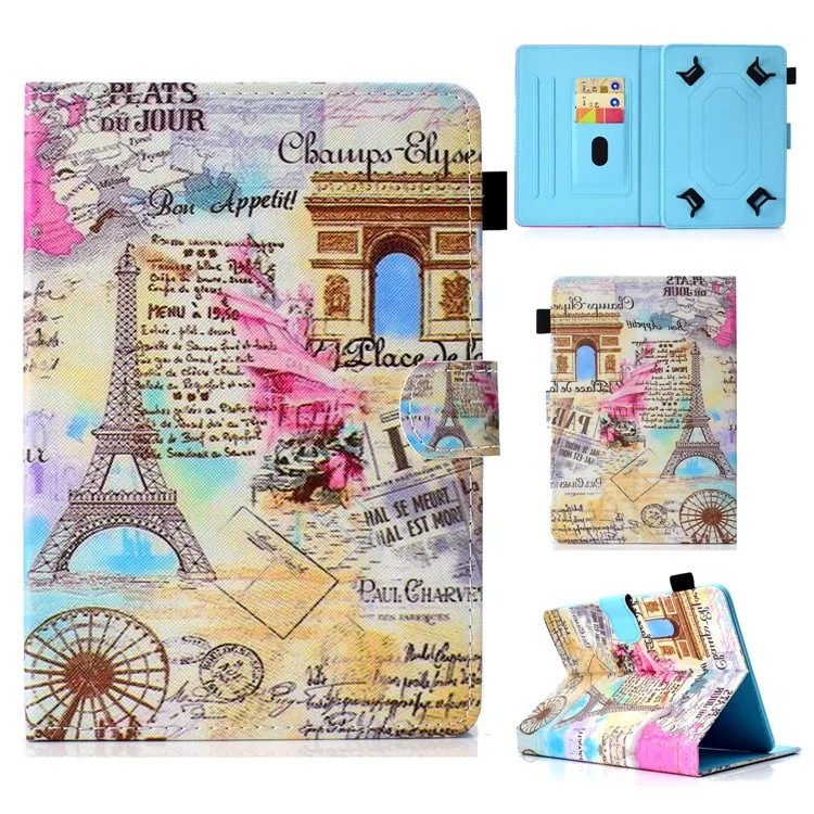 Universal Pattern Printing Leather Stand Case with Card Slots for 7-inch Tablet PC - Triumphal Arch and Eiffel Tower