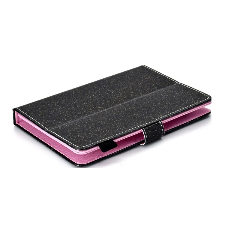 Estuche de Tableta de Polvo Flash Decorada Con Una Línea de Cuero Universal de Línea de Costura Con Ranuras Para Tarjetas Para Tabletas Dentro de 10 Pulgadas - Negro