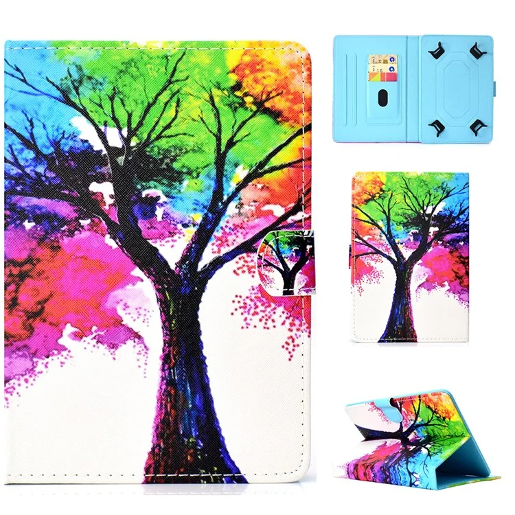 Universal 10-inch Tablet Patterned PU Leather Stand Case for iPad 9.7 (2018) / LG G Pad III etc - Tree Colored Painting