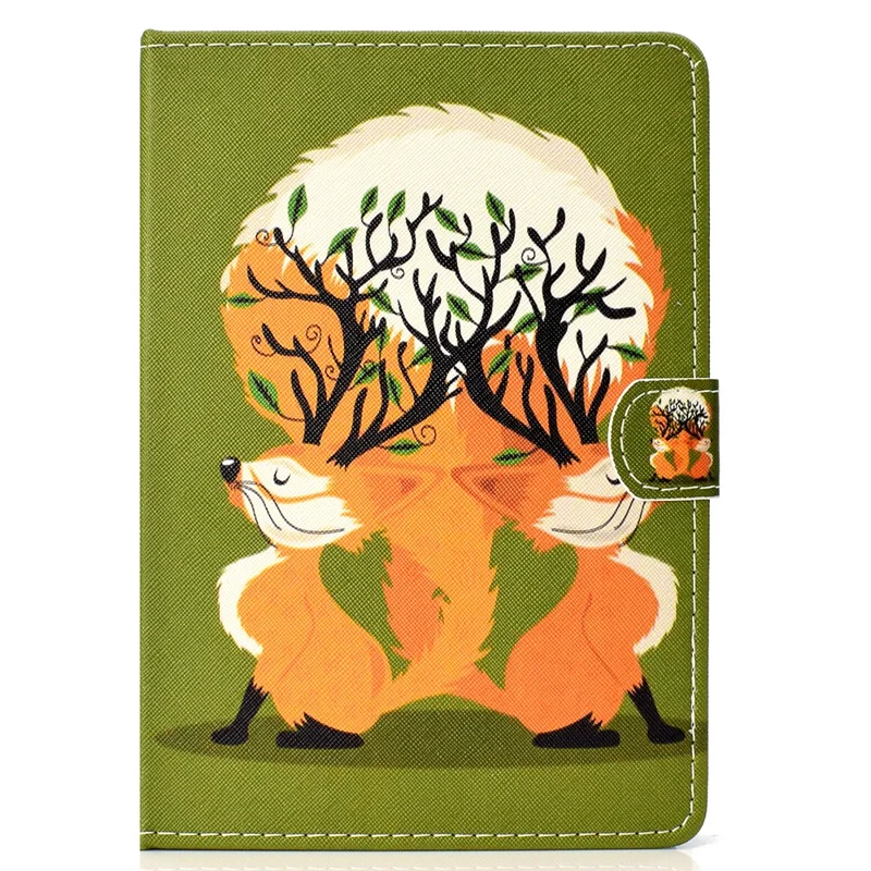 Universal 10-inch Tablet Patterned PU Leather Card Holder Case for iPad 9.7 (2018) / LG G Pad III etc - Two Lovely Fox
