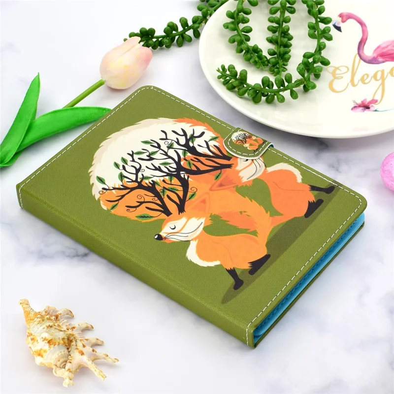 Universal 10-inch Tablet Patterned PU Leather Card Holder Case for iPad 9.7 (2018) / LG G Pad III etc - Two Lovely Fox