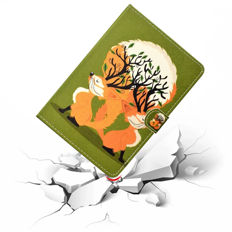 Universal 10-inch Tablet Patterned PU Leather Card Holder Case for iPad 9.7 (2018) / LG G Pad III etc - Two Lovely Fox