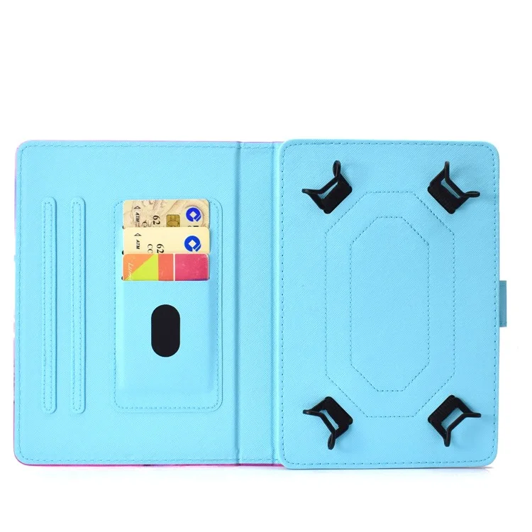 Capa de Suporte de Cartão de Couro PU Estampada Universal de 8 Polegadas para iPad mini 5 / Lenovo Tab 4 8 etc - Borboletas Azuis