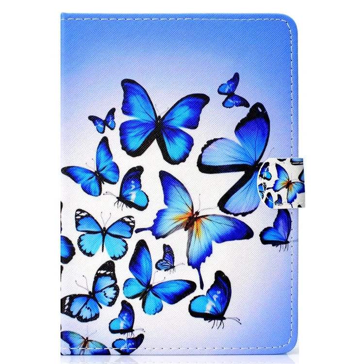 Capa de Suporte de Cartão de Couro PU Estampada Universal de 8 Polegadas para iPad mini 5 / Lenovo Tab 4 8 etc - Borboletas Azuis