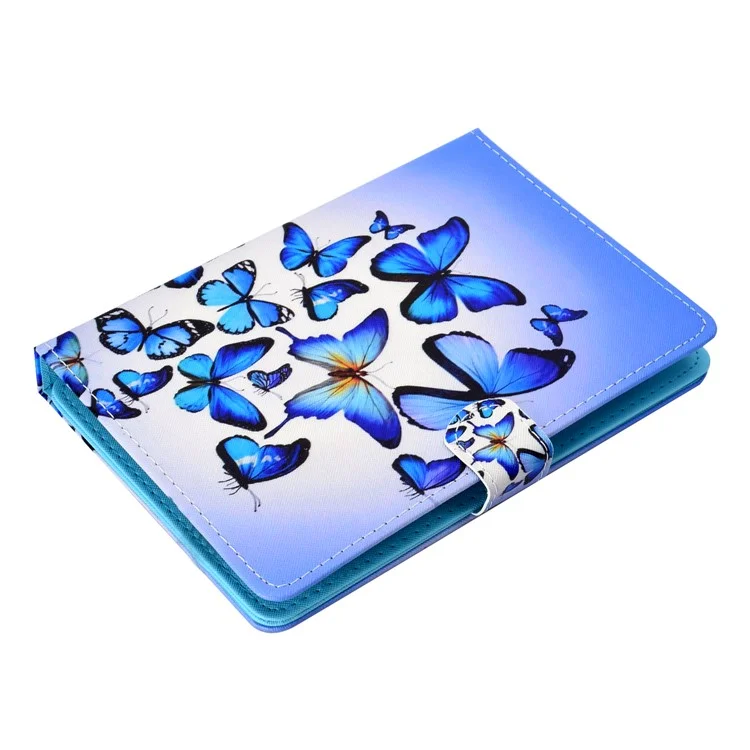 Estuche de Tarjetas de Cuero PU de Tableta Universal de 8 Pulgadas Para Ipad Mini 5 / Lenovo Tab 4 8 Etc. - Mariposas Azules