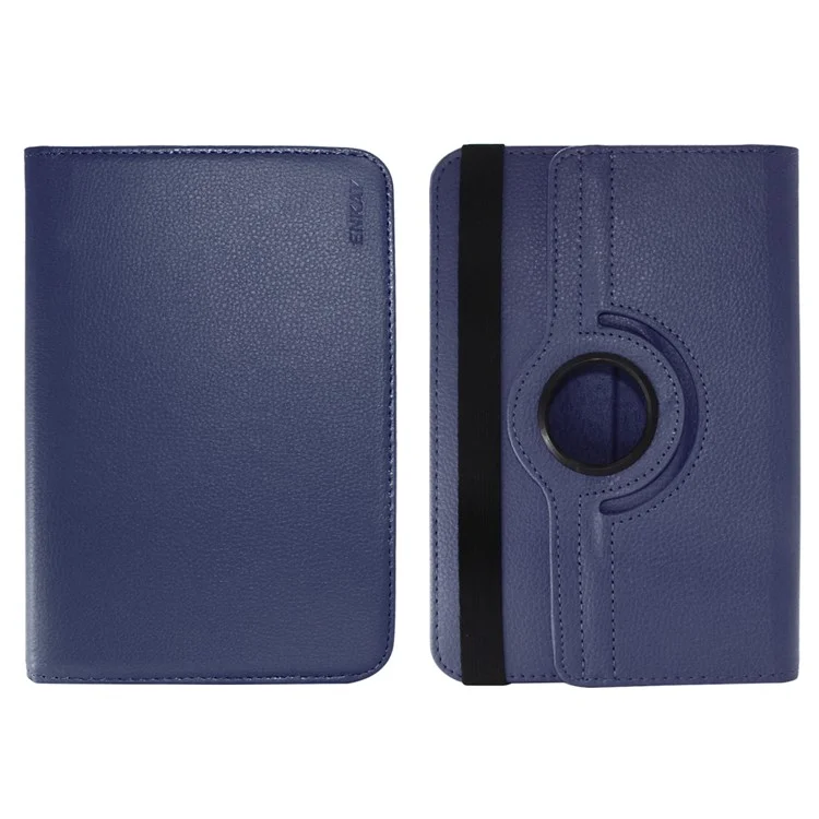 ENKAY HAT PRINCE Housse de tablette en cuir PU à rotation à 360 degrés pour tablette de 8 pouces - Bleu foncé 