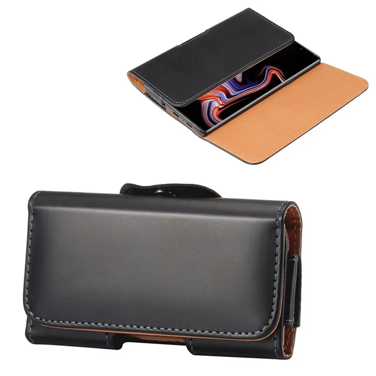 Étui de téléphone portable en cuir PU universel horizontal de 6,3 pouces avec clip de ceinture pour hommes, taille: 17 x 8,2 x 1,8 cm - Noir