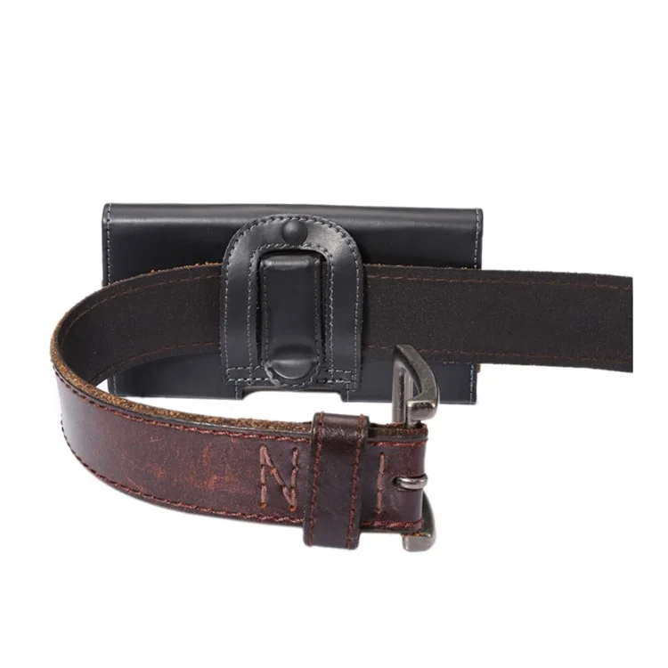 Étui de téléphone portable en cuir PU universel horizontal de 6,3 pouces avec clip de ceinture pour hommes, taille: 17 x 8,2 x 1,8 cm - Noir
