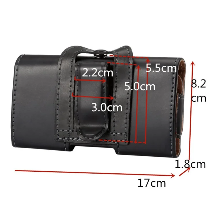 Bolsa de Capa de Couro Universal PU Universal de 6,3 Polegadas Com Clipe de Cinto Para Homens, Tamanho: 17 x 8,2 x 1,8 cm - Preto