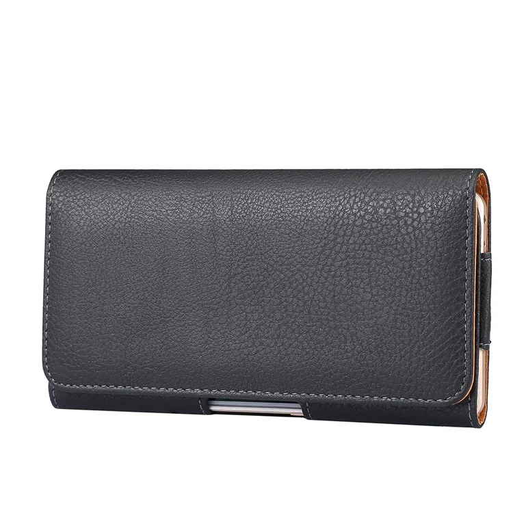 Étui universel pour téléphone portable de 6,3 pouces Litchi Skin PU Leather Cover Shell avec clip de ceinture pour homme, taille : 17 x 8,2 x 1,8 cm - Noir