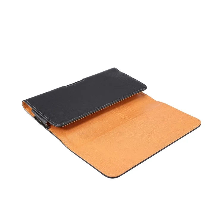 Étui universel pour téléphone portable de 6,3 pouces Litchi Skin PU Leather Cover Shell avec clip de ceinture pour homme, taille : 17 x 8,2 x 1,8 cm - Noir