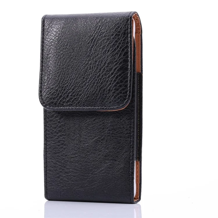 Caixa Universal de 6,3 Polegadas Litchi Skin PU de Couro Pouch Case Com Clipe de Cinto Para Homens, Tamanho: 16,5 x 8,3 x 1,8cm - Preto