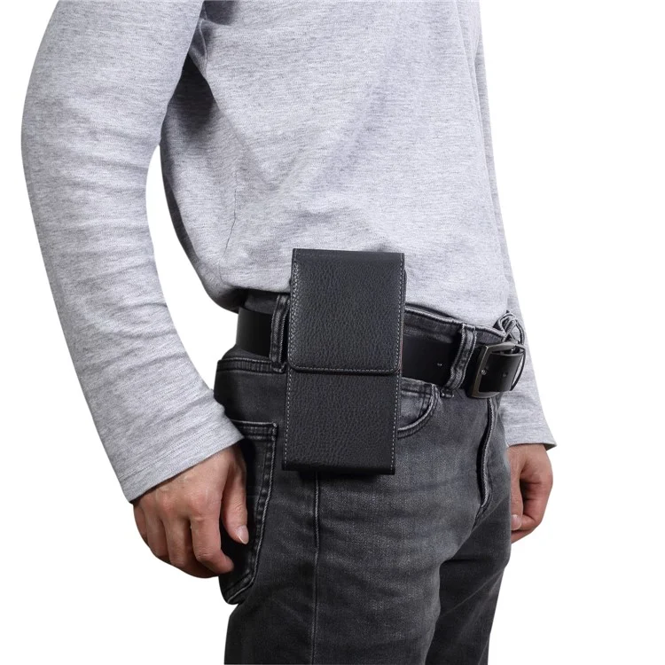 Custodia universale da 6,3 pollici in pelle di lichene PU con clip per cintura per uomo, misura: 16,5 x 8,3 x 1,8 cm - Nero