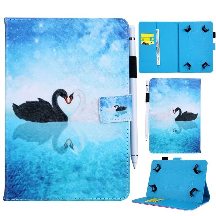 Universal 8-inch Patterned PU Leather Wallet Protective Case for Tablet PC - Swans