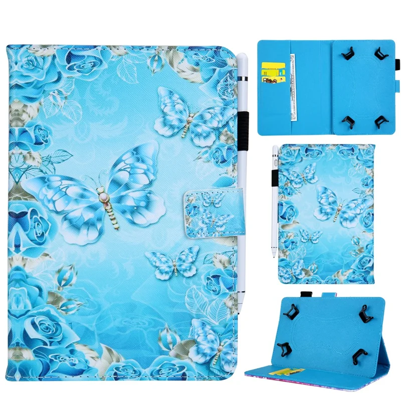 Universal 8-inch Patterned PU Leather Wallet Protective Case for Tablet PC - Butterflies