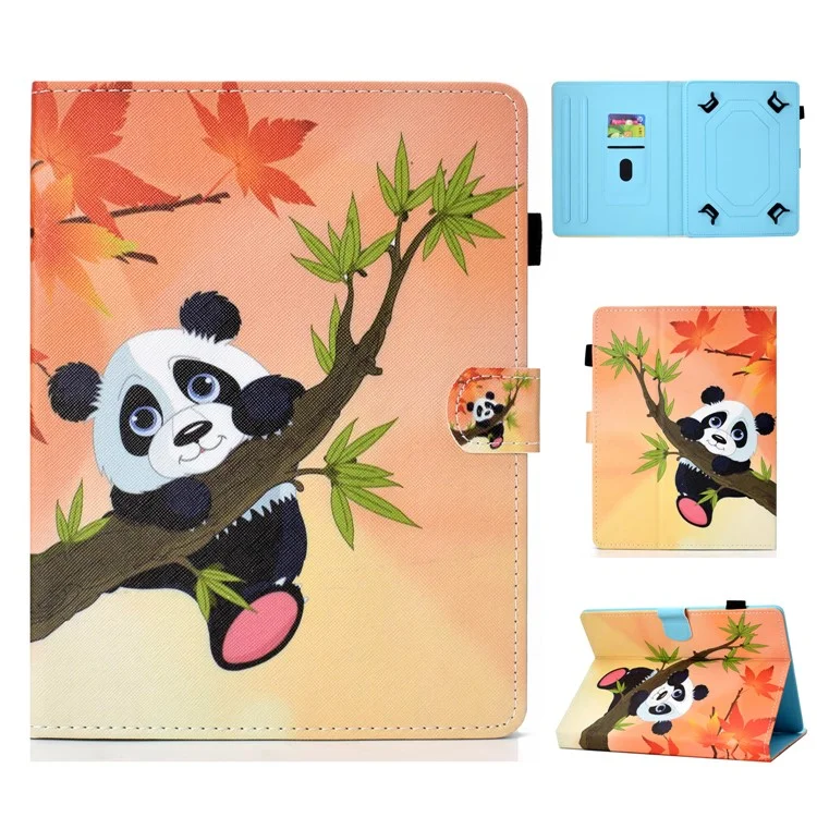 Universal 10-inch Patterned Tablet PU Leather Card Holder Case for iPad 9.7 (2018) / Samsung Tab S3 9.7 etc - Panda on the Tree