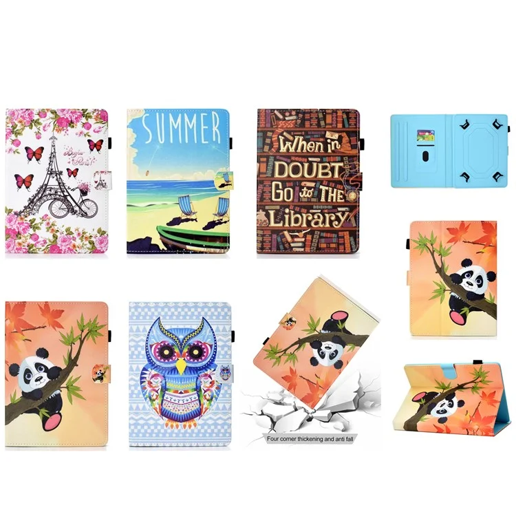 Universal 10-inch Patterned Tablet PU Leather Card Holder Case for iPad 9.7 (2018) / Samsung Tab S3 9.7 etc - Panda on the Tree