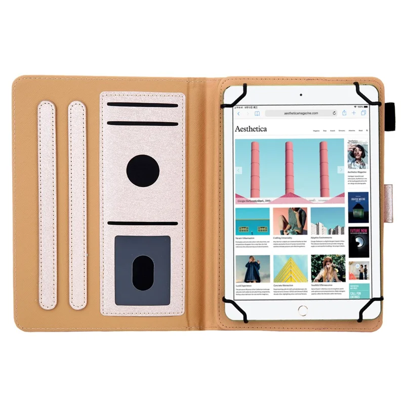 Universal Leather Case Cover with Card Storage for 8 inch Tablet - Gold