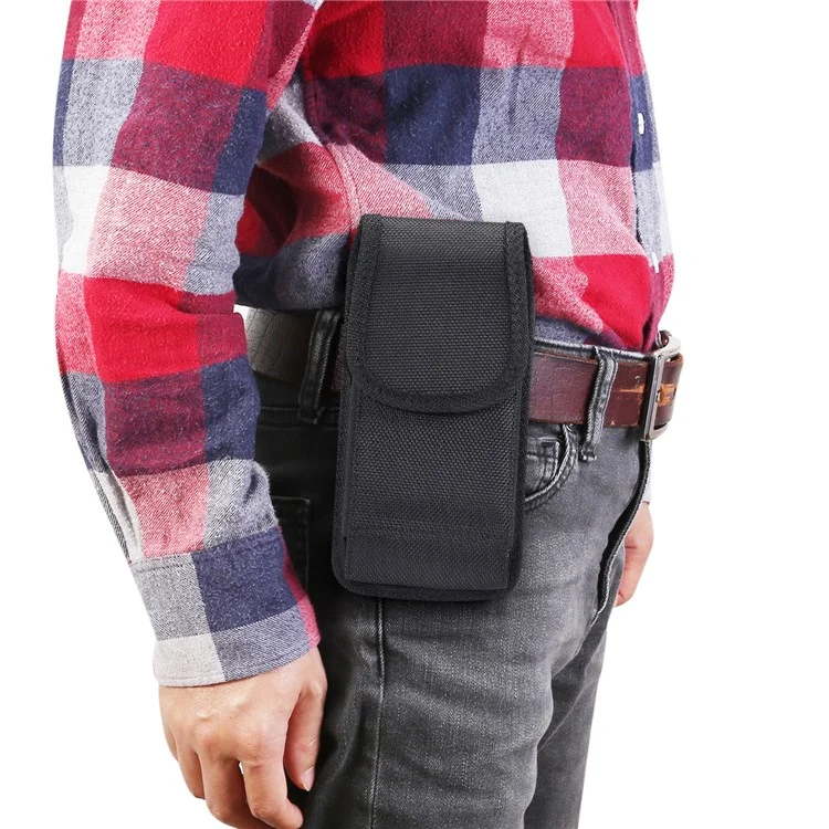 Universal Clip Oxford Cloth Hanging Waist Bag Card Holder Pouch Men Mobile Phone Bag for 5.5 inch Smartphones - Black