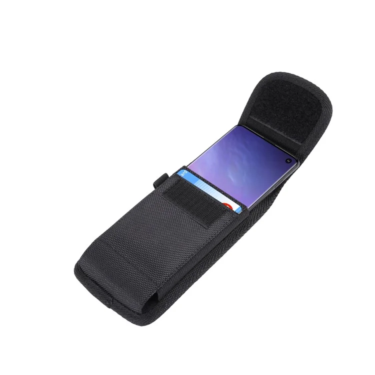 Universal Clip Oxford Cloth Hanging Waist Bag Card Holder Pouch Men Mobile Phone Bag for 5.5 inch Smartphones - Black