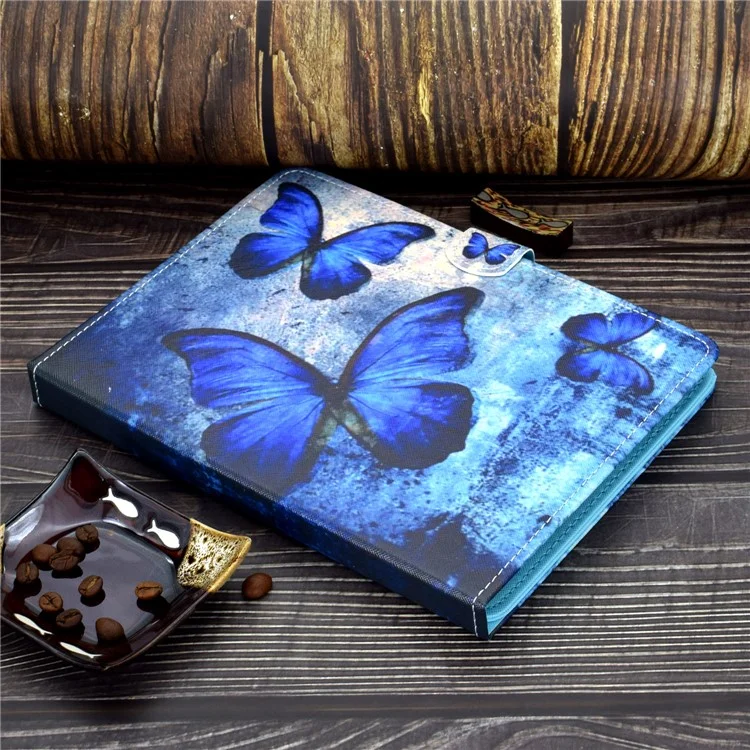 Estuche de Cuero PU de 10 Pulgadas Estampado Con Soporte Para Tarjetas Para Ipad 9.7 (2018) / Microsoft Surface Go - Mariposas Azules