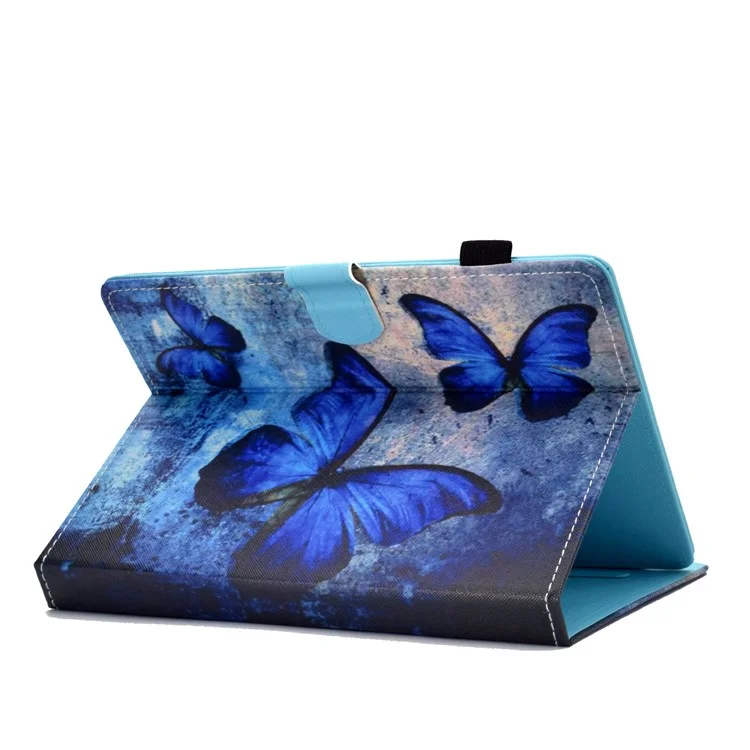 Estuche de Cuero PU de 10 Pulgadas Estampado Con Soporte Para Tarjetas Para Ipad 9.7 (2018) / Microsoft Surface Go - Mariposas Azules