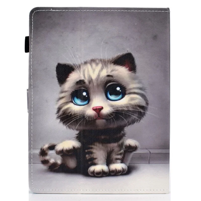 Patterned 10 inches Tablet Universal PU Leather Stand Case with Card Holder for iPad 9.7 (2018) / Microsoft Surface Go  - Grey Cat