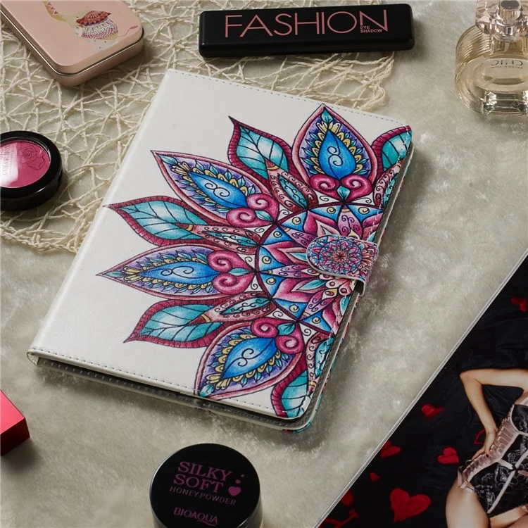 Pattern Printing Universal Leather Wallet Case for 10-inch Tablet PC - Colorized Flower