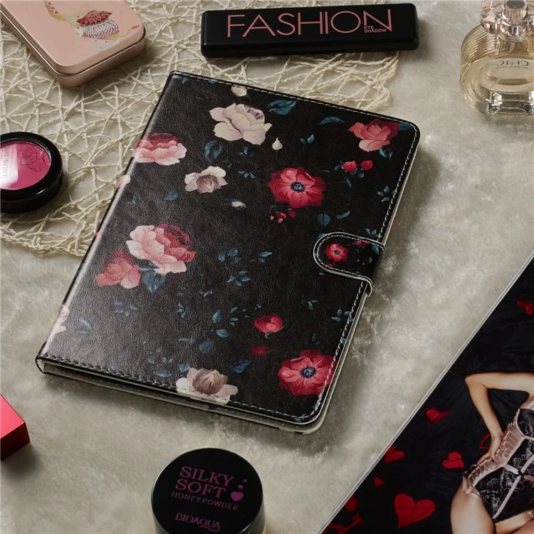 Pattern Printing Universal Leather Wallet Case for 10-inch Tablet PC - Vivid Flowers