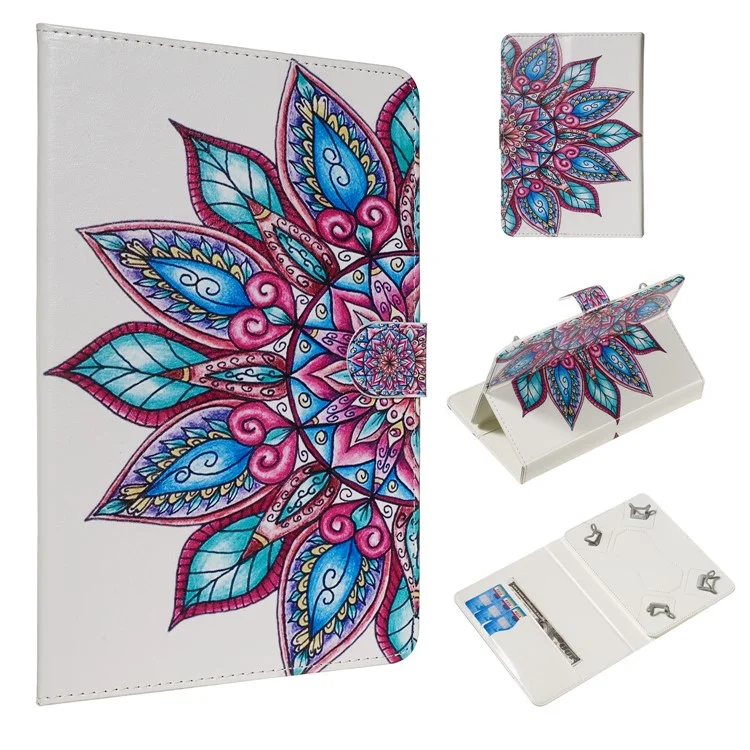 Étui portefeuille en cuir universel à motif imprimé pour tablette PC de 7 pouces - Fleur colorée
