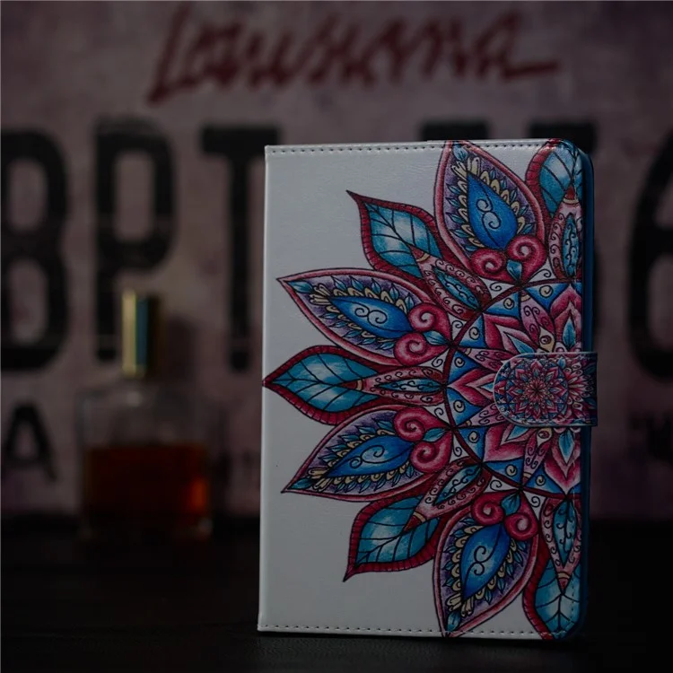 Étui portefeuille en cuir universel à motif imprimé pour tablette PC de 7 pouces - Fleur colorée