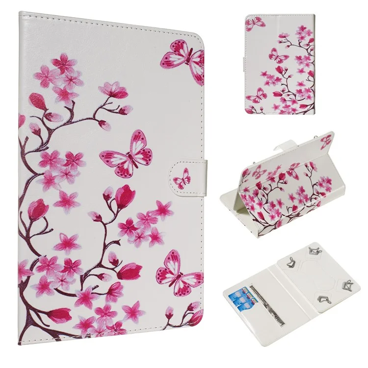 Pattern Printing Universal Leather Wallet Case for 7-inch Tablet PC - Flower and Butterfly