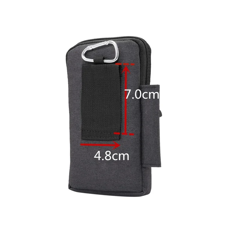 Denim Canvas Washable Zipper Phone Pouch Waist Bag, Interne Größe: 10 x 17 x 2,5 cm - Schwarz
