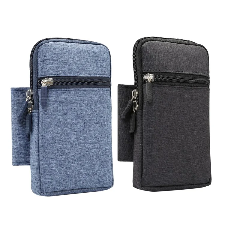 Denim Canvas Washable Zipper Phone Pouch Waist Bag, Internal Size: 10 x 17 x 2.5cm - Black