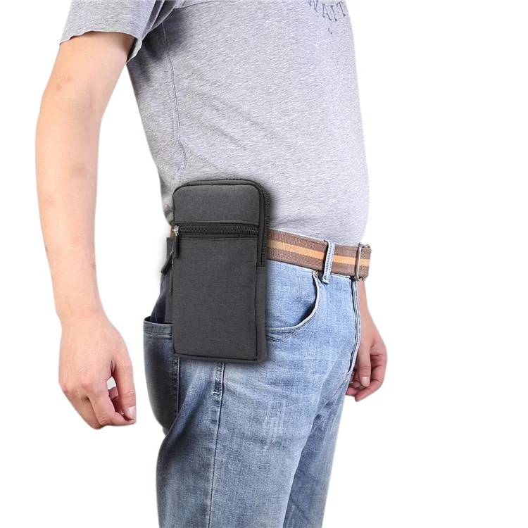 Denim Canvas Washable Zipper Phone Pouch Waist Bag, Interne Größe: 10 x 17 x 2,5 cm - Schwarz