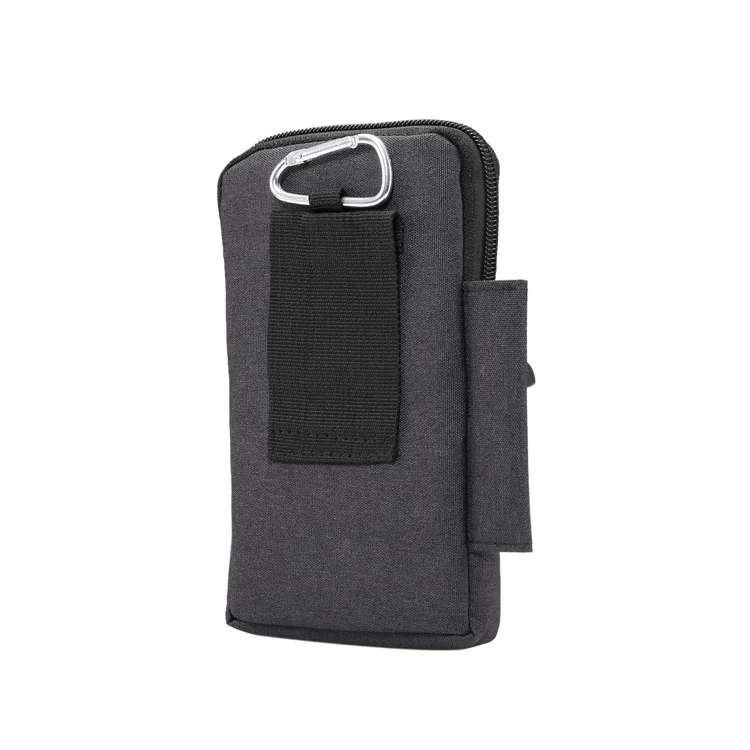 Denim Canvas Washable Zipper Phone Pouch Waist Bag, Interne Größe: 10 x 17 x 2,5 cm - Schwarz