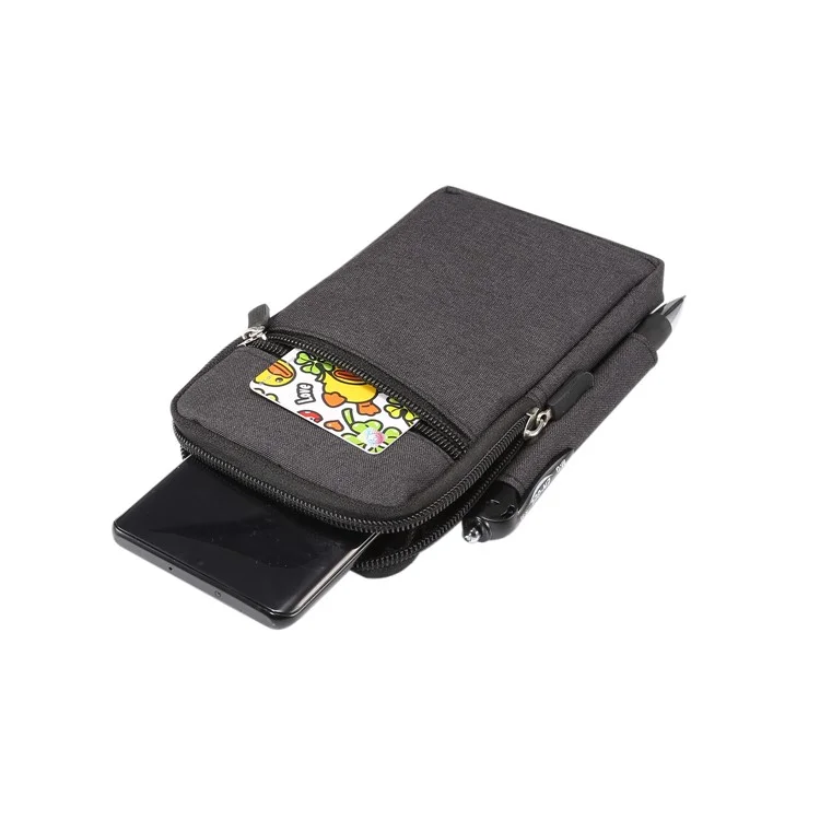Denim Canvas Washable Zipper Phone Pouch Waist Bag, Interne Größe: 10 x 17 x 2,5 cm - Schwarz