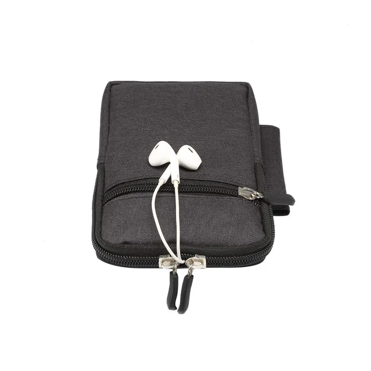 Denim Canvas Washable Zipper Phone Pouch Waist Bag, Interne Größe: 10 x 17 x 2,5 cm - Schwarz