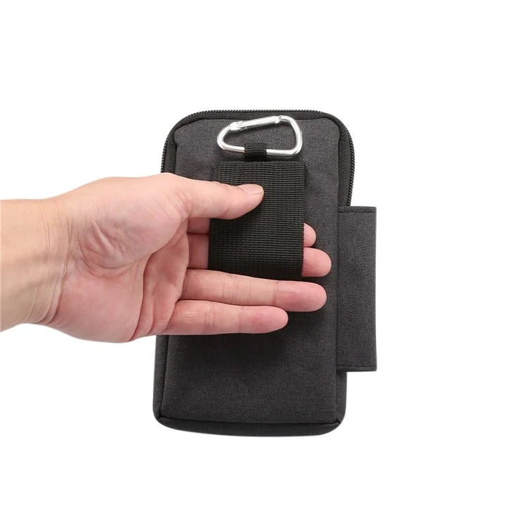 Denim Canvas Washable Zipper Phone Pouch Waist Bag, Interne Größe: 10 x 17 x 2,5 cm - Schwarz