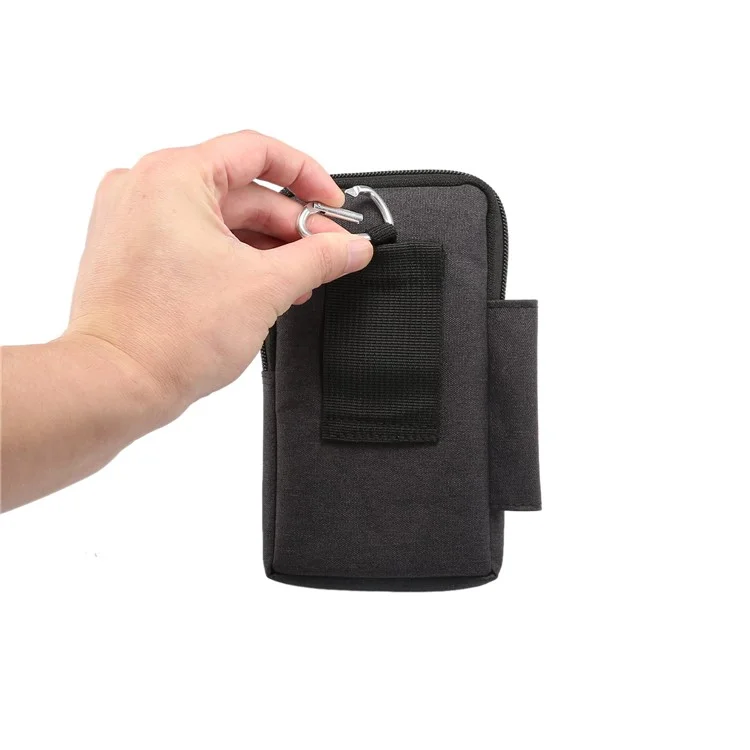 Denim Canvas Washable Zipper Phone Pouch Waist Bag, Interne Größe: 10 x 17 x 2,5 cm - Schwarz