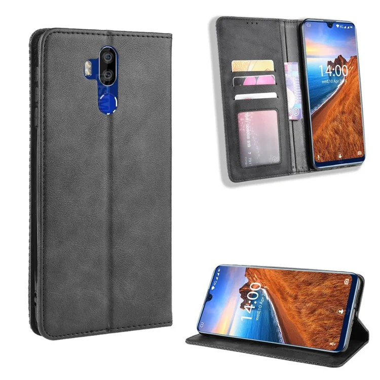 Case de Billetera de Cuero de Estilo Vintage Para Oukitel K9 - Negro