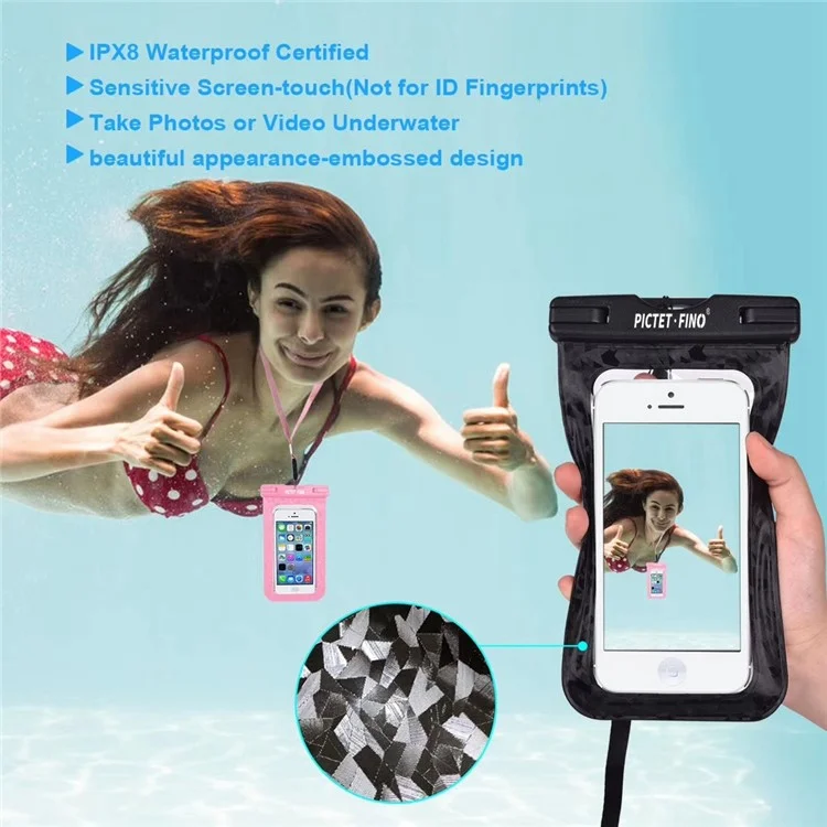 PICTET.FINO RH13 Pochette Universelle Imperméable IPX8 en Plastique PVC pour Téléphone Portable de Moins de 6,5 pouces - Noir