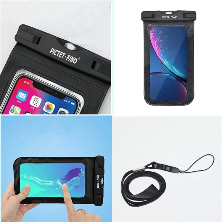 PICTET.FINO RH13 Pochette Universelle Imperméable IPX8 en Plastique PVC pour Téléphone Portable de Moins de 6,5 pouces - Noir