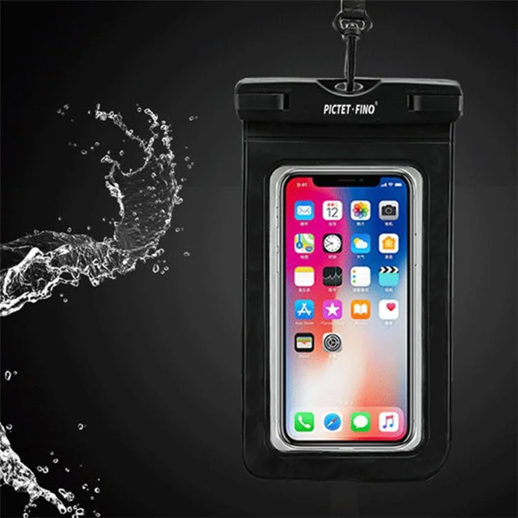 PICTET.FINO RH13 Pochette Universelle Imperméable IPX8 en Plastique PVC pour Téléphone Portable de Moins de 6,5 pouces - Noir