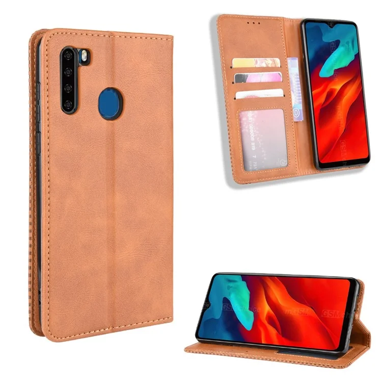 Vintage Style Leather Wallet Case for Blackview A80 Pro - Brown
