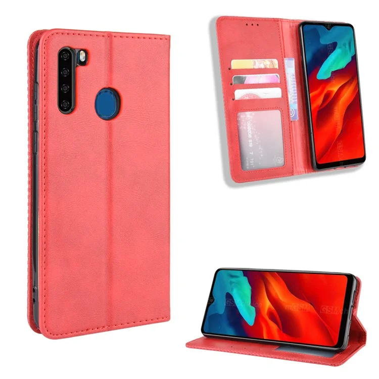Vintage Style Leather Wallet Case for Blackview A80 Pro - Red